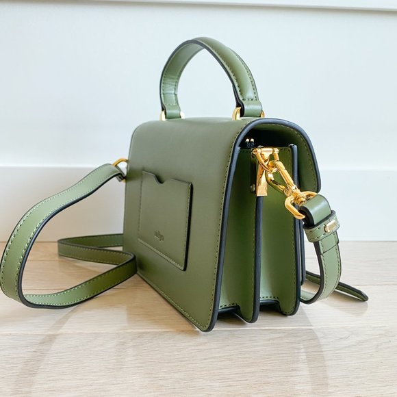 The June Genuine Leather Satchel - Green/White - Picture 2 of 10